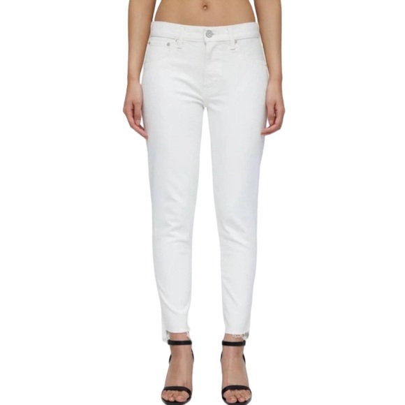Moussy Vintage MV Buffalo Skinny White Mid Rise Fray Step Cut Hem Jean Size 30